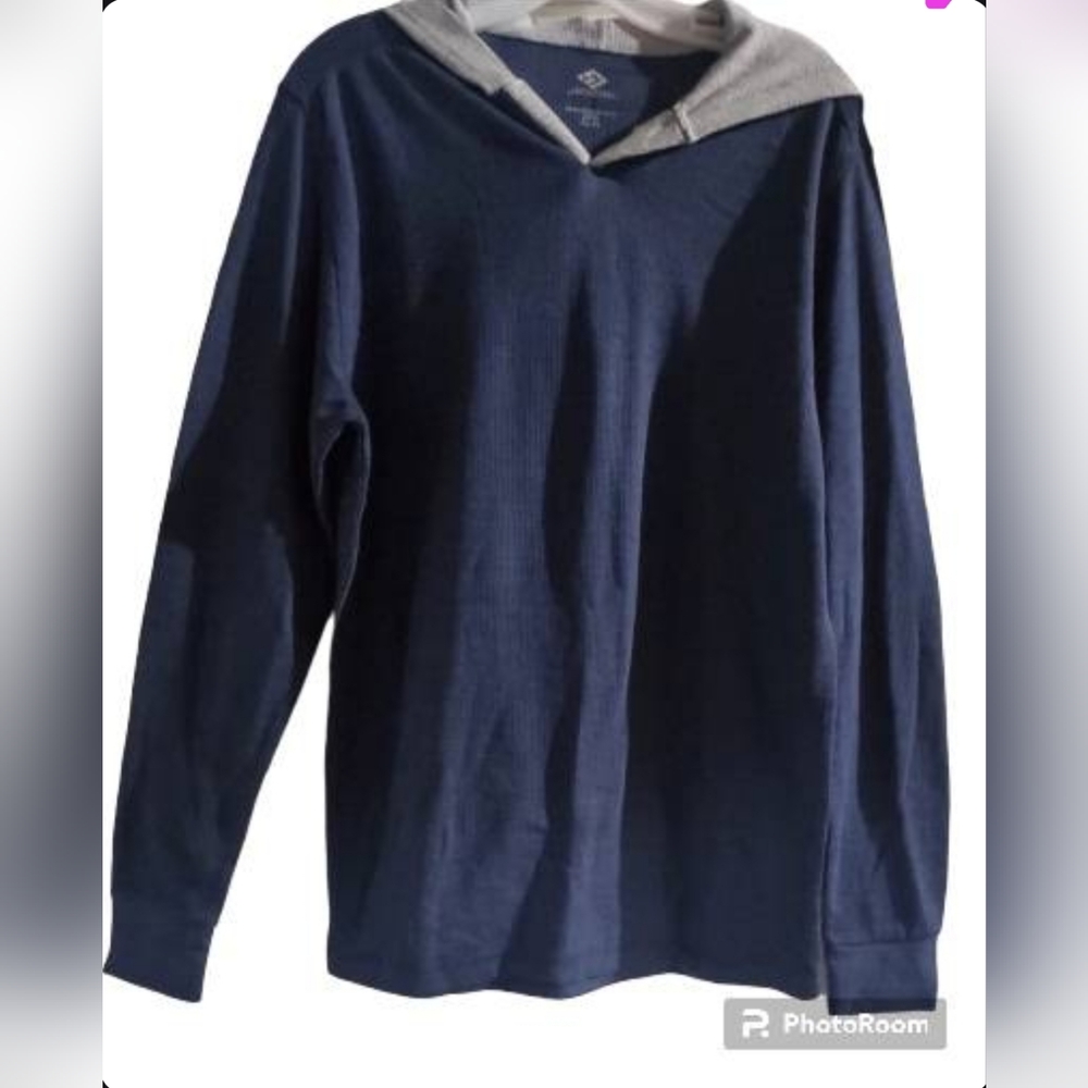 Mens Blue Thermal Long Sleeve Hoodie Size Large NEW w/TAGS